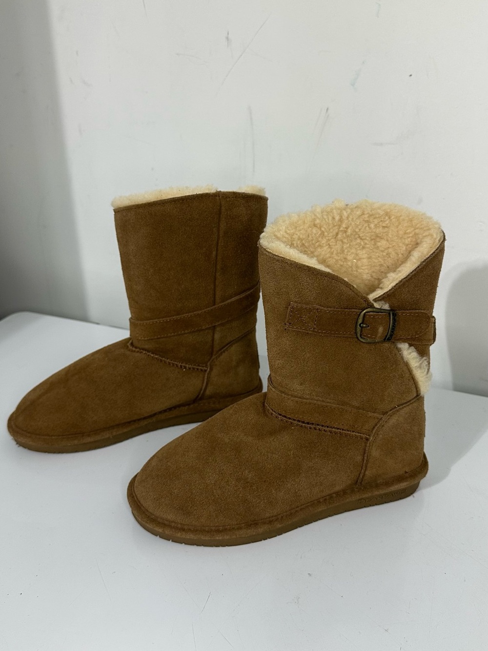 BearPaw Women's Chestnut Suede Buckle Boots